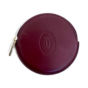 Cartier Round Coin Purse Burgundy Leather